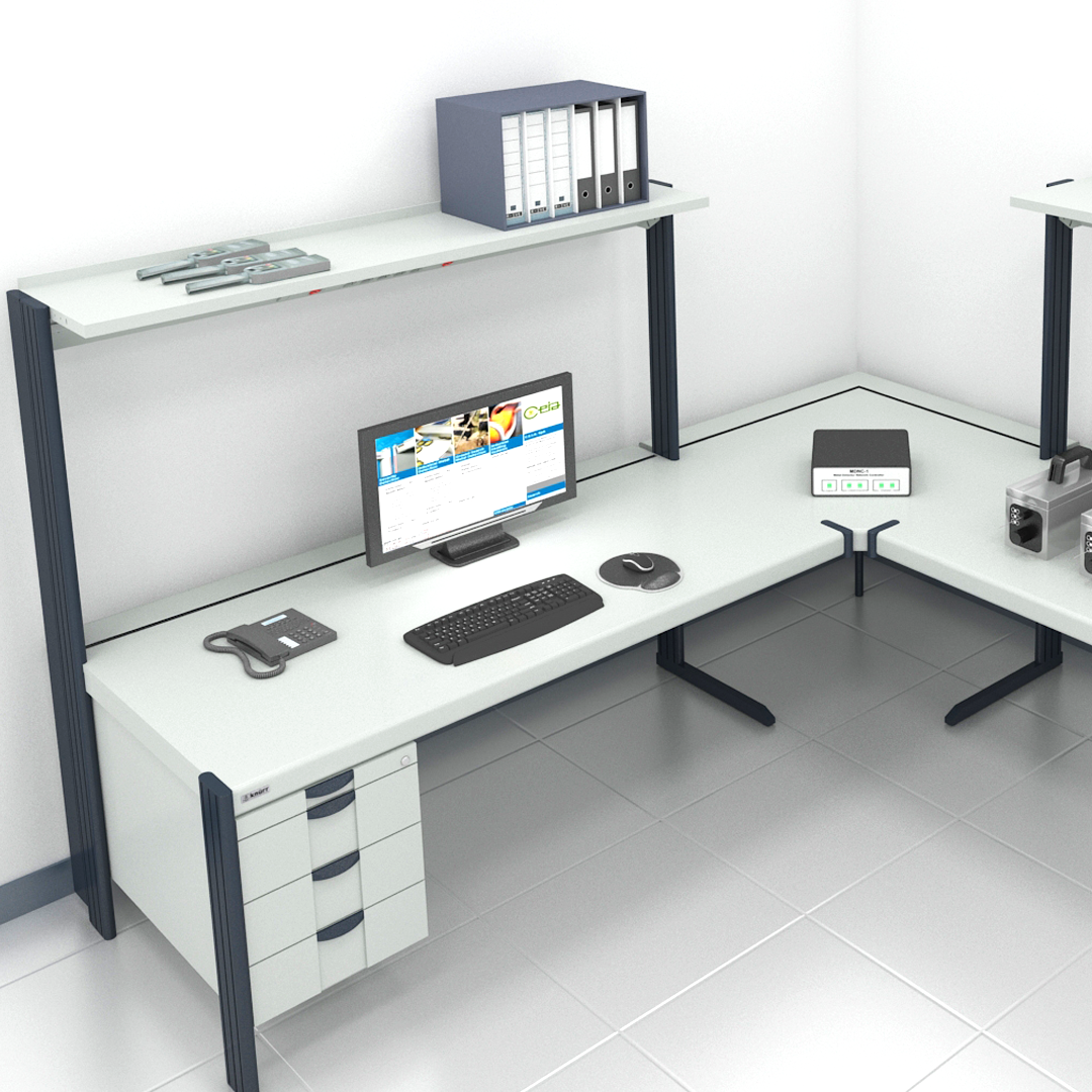 Ergocon workstation with multiple different sized monitors